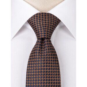 Cremieux Collection Handmade Silk Tie Navy Copper/Orange Repeating Geometric